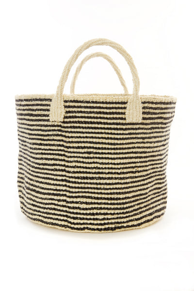 Kenyan Black Narrow Stripe Sisal Tote African Fashion Swahili