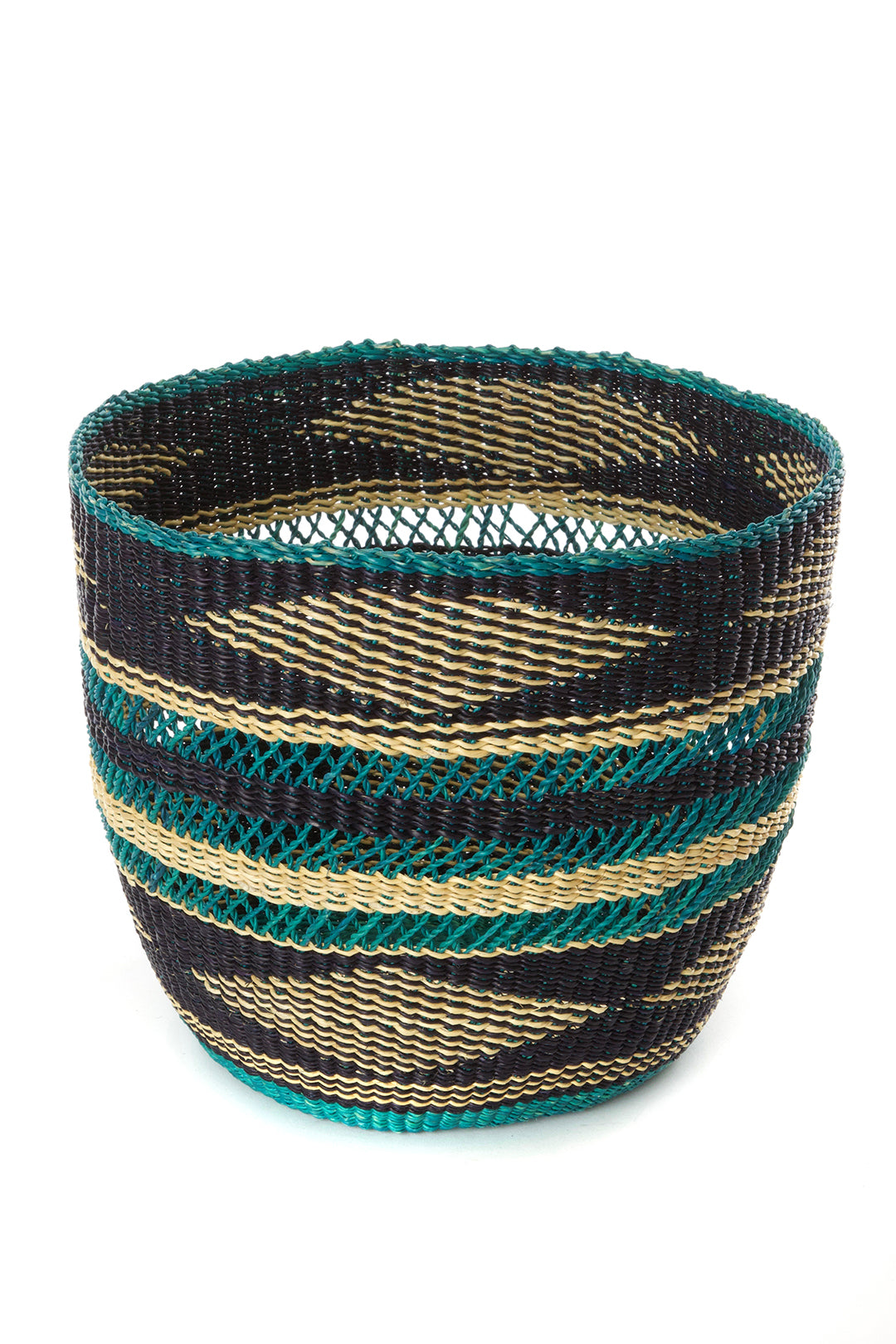 Ghana Hand Woven Spinning shops Teal Basket Bowl Set