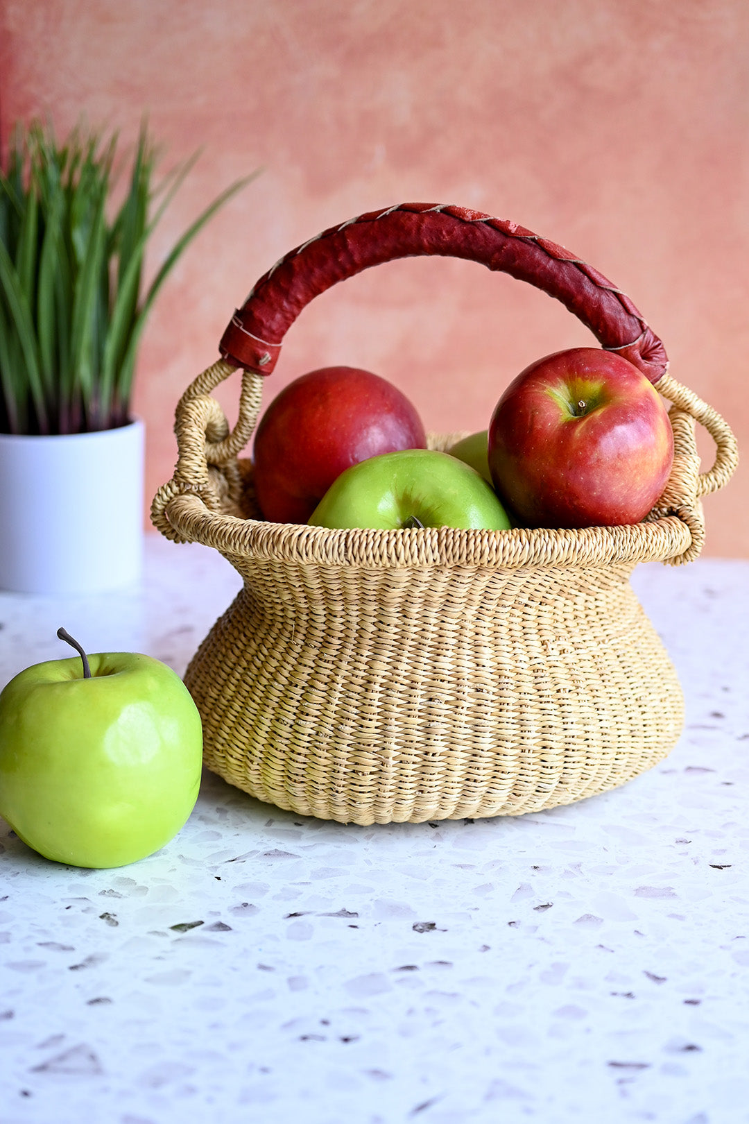 Natural Grass Bolga Basket with Leather Handle