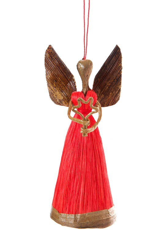 Red Sisal Angel of Light Handmade Christmas Ornament