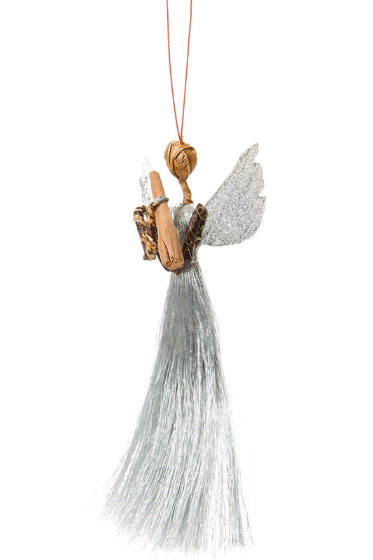 Silver Shimmer Banana Fiber & Thread Angel Ornament