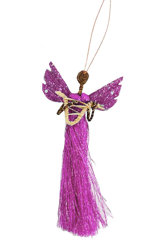 Banana Fiber & Magenta Shimmer Thread Angel Ornament