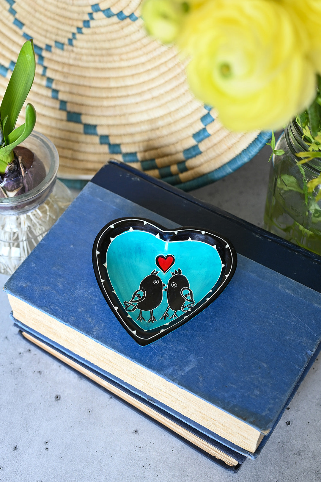 Aqua Lovebirds Decorative Soapstone Dish