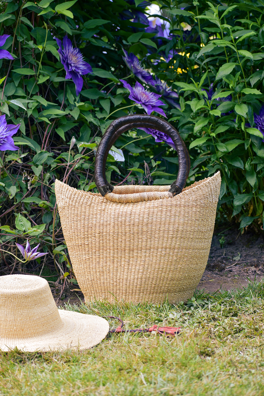 Natural Wing Shopper with Black Leather Handles