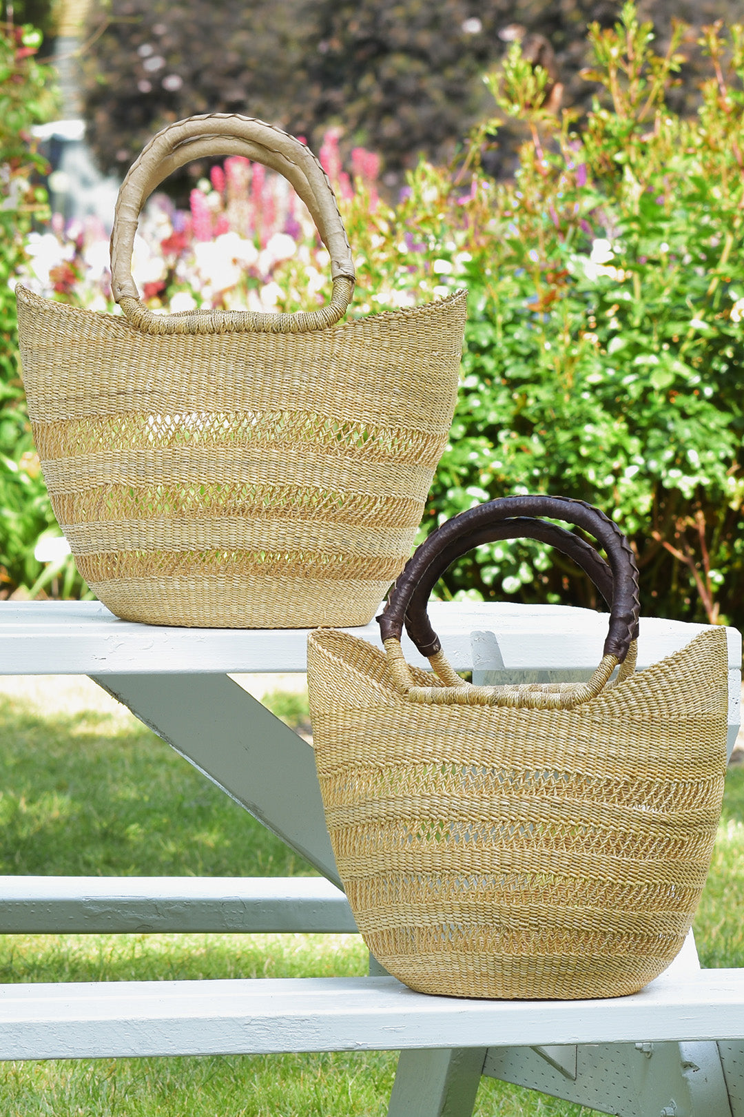 Natural Lacework Wing Shopper with Leather Handles