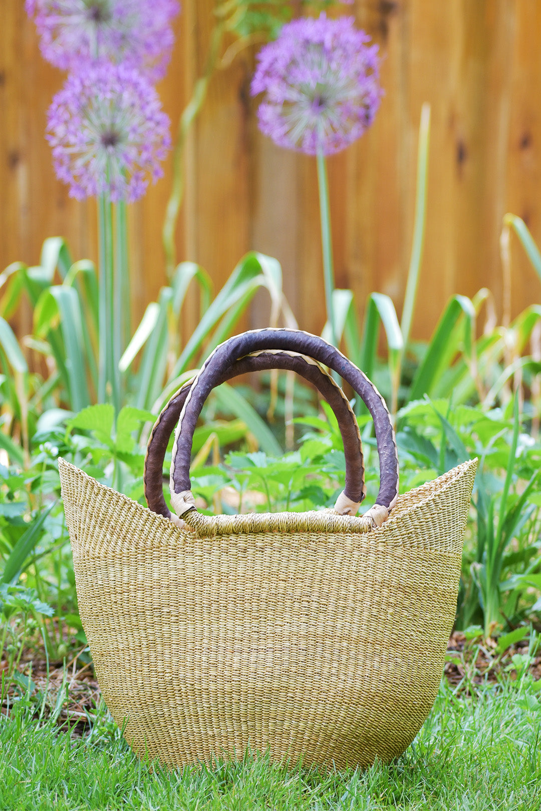 Ghana Small Hand Woven Blue Green Grass Leather Pot Basket outlet