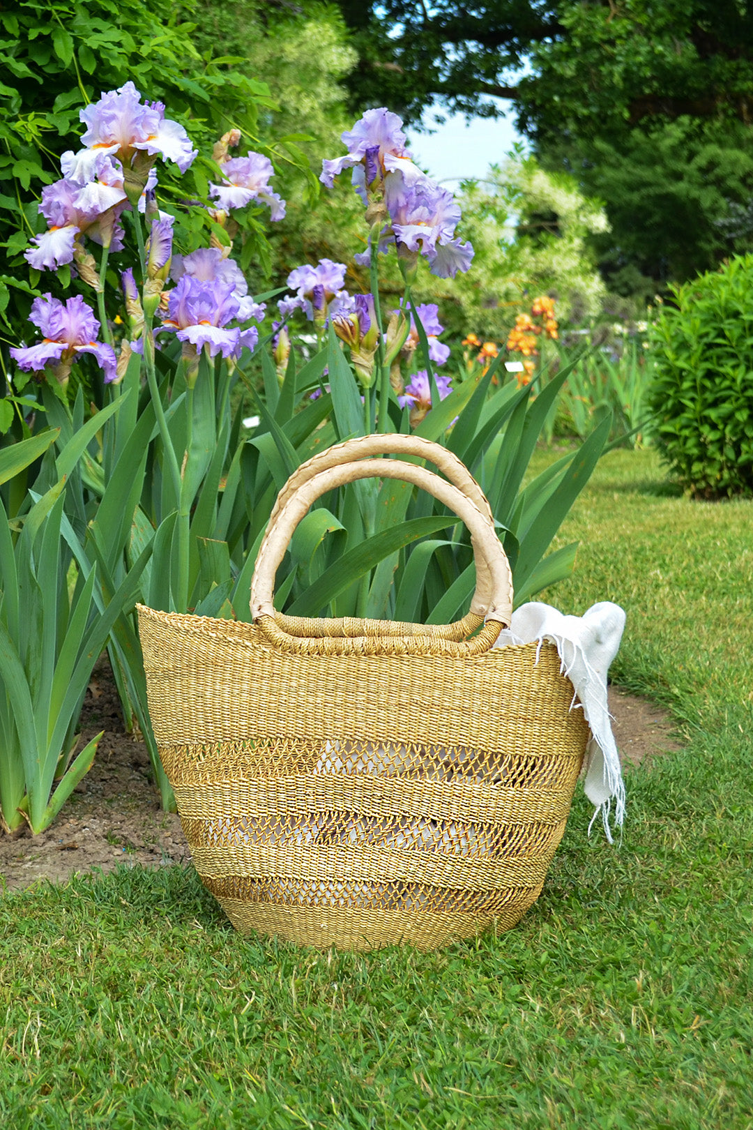 Natural Lacework Wing Shopper with Leather Handles