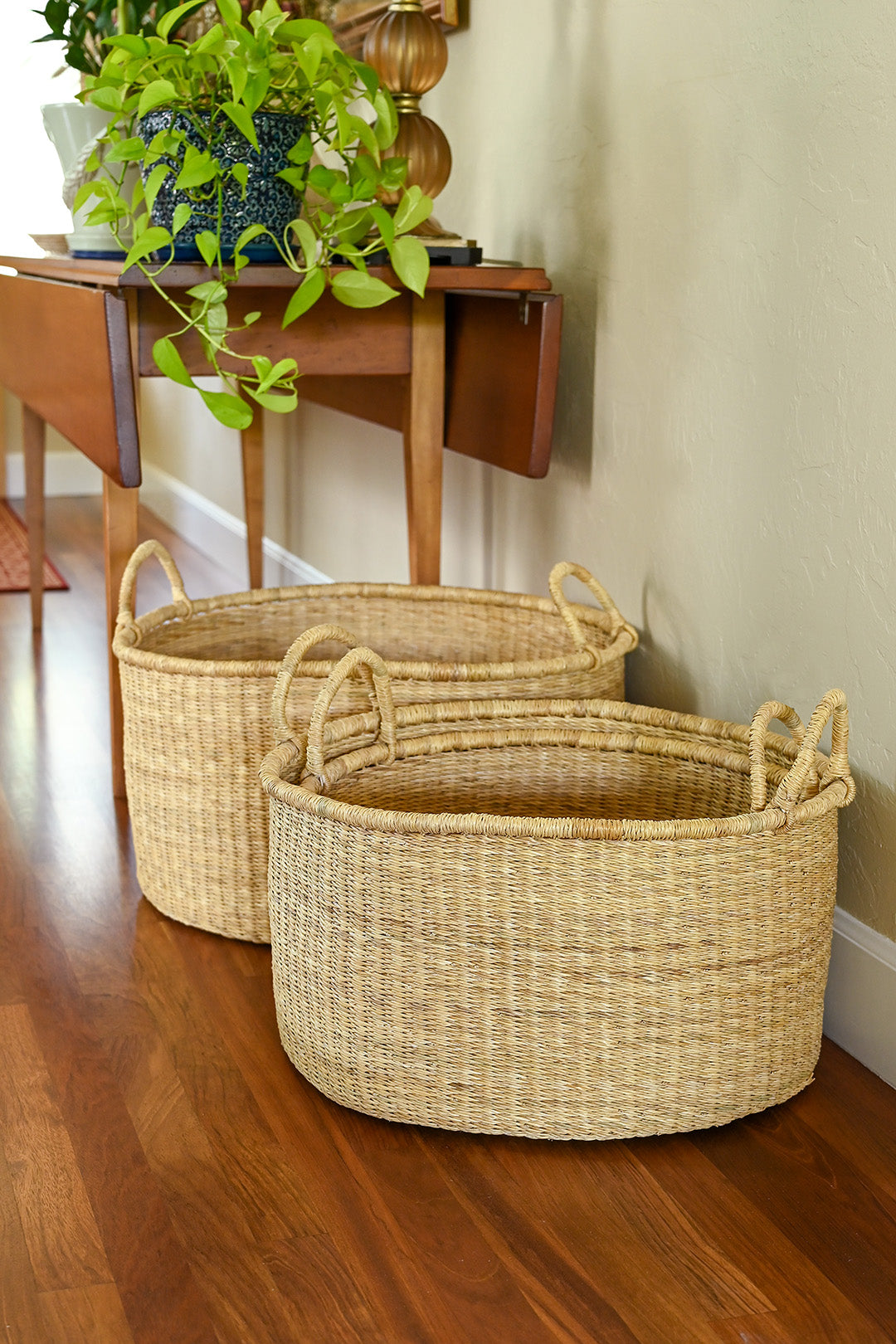 Set of 3 Large Woven Ghanaian Grass Floor Baskets