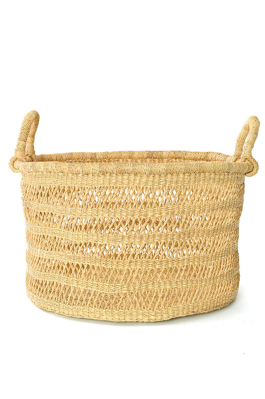 Natural Grass Lace Weave Floor Basket with Handles