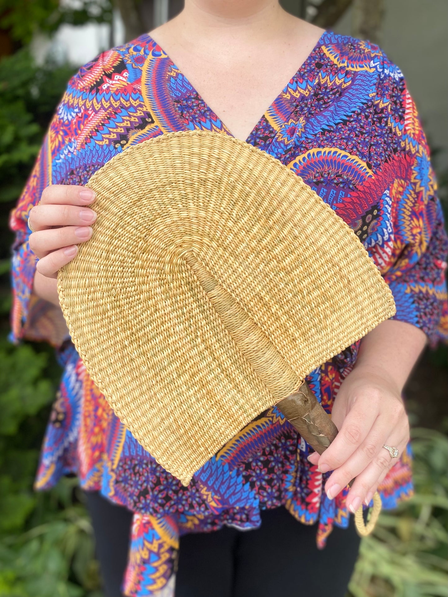 Ghanaian Elephant Grass Fan with a Leather Handle