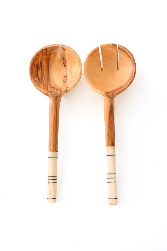 Olive Wood Petite Etched Salad Servers from Kenya