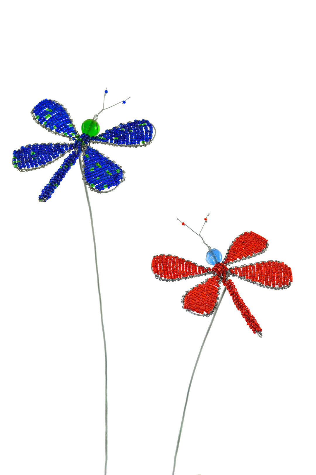 Dragonfly Bead and Recycled Wire Garden Stakes [Red or Blue]