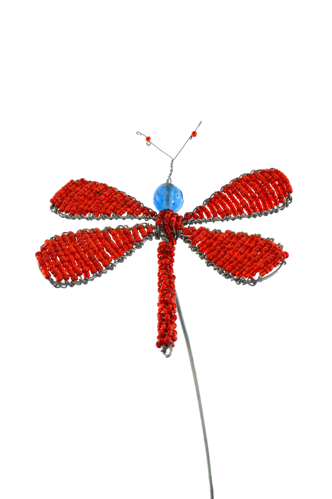 Dragonfly Bead and Recycled Wire Garden Stakes [Red or Blue]