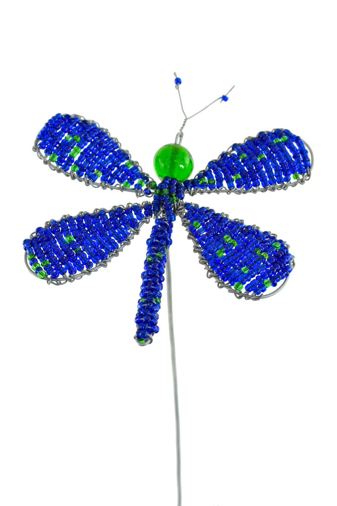 Dragonfly Bead and Recycled Wire Garden Stakes [Red or Blue]