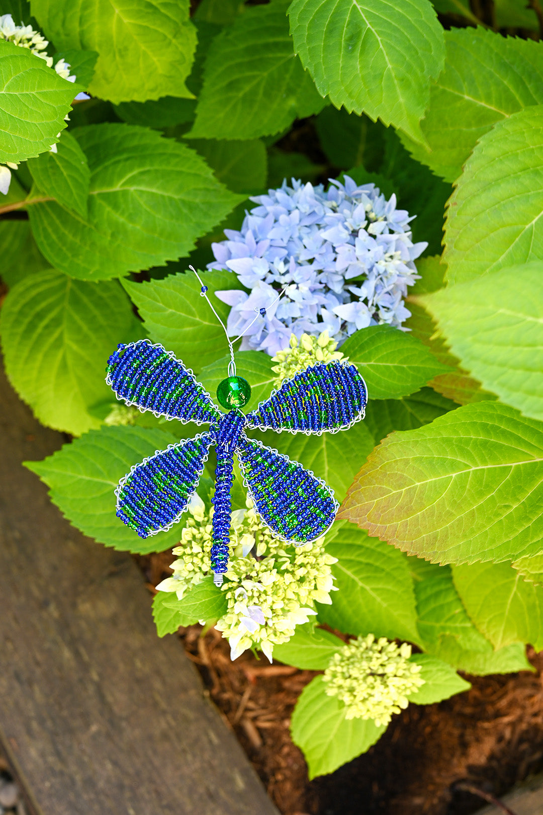 Dragonfly Bead and Recycled Wire Garden Stakes [Red or Blue]