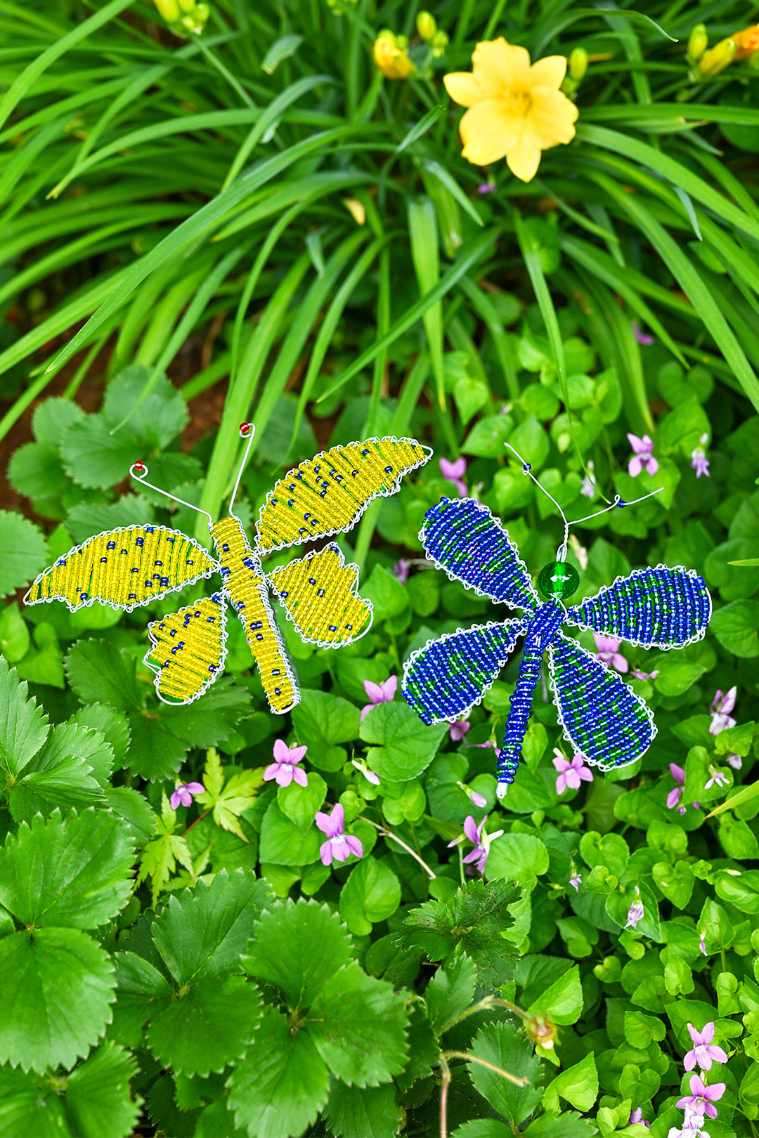 Butterfly Bead and Recycled Wire Garden Stakes [White or Yellow]