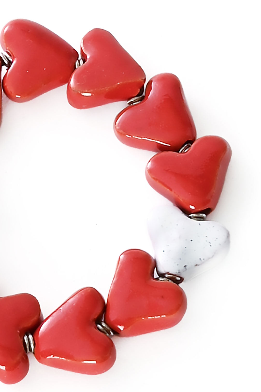 Red & White Ceramic Heart Bracelet from Kenya