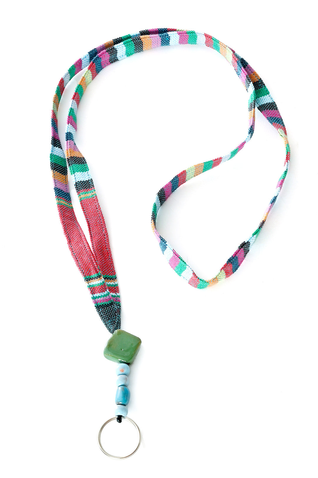 Ceramic Bead & Colorful Kikoi Cloth Lanyard