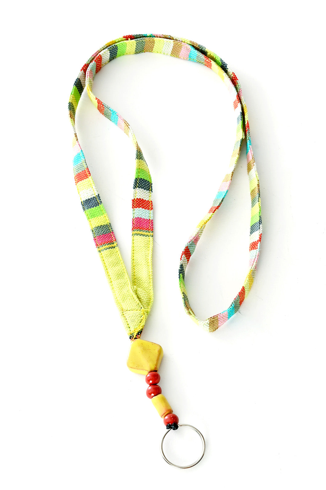 Ceramic Bead & Colorful Kikoi Cloth Lanyard