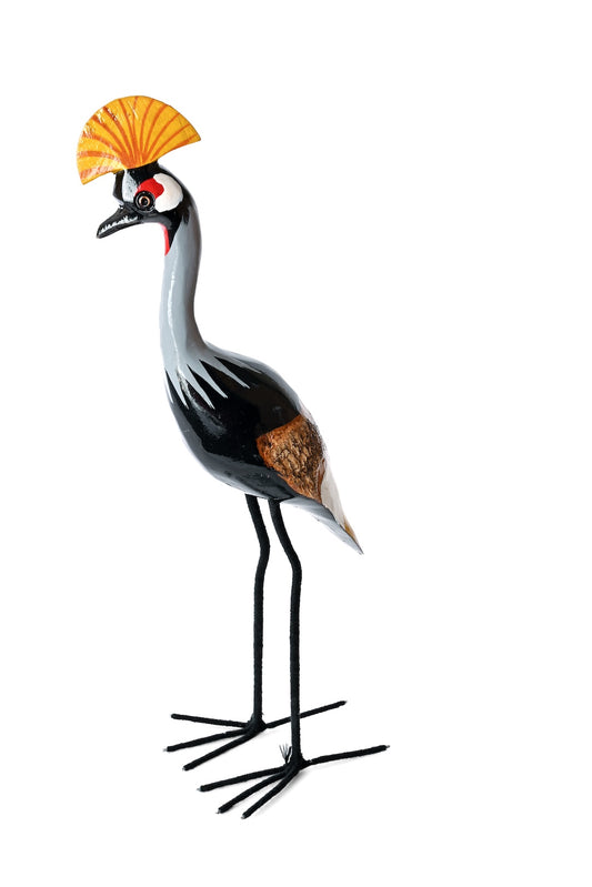 Jacaranda Wood Crested Crane Sculpture