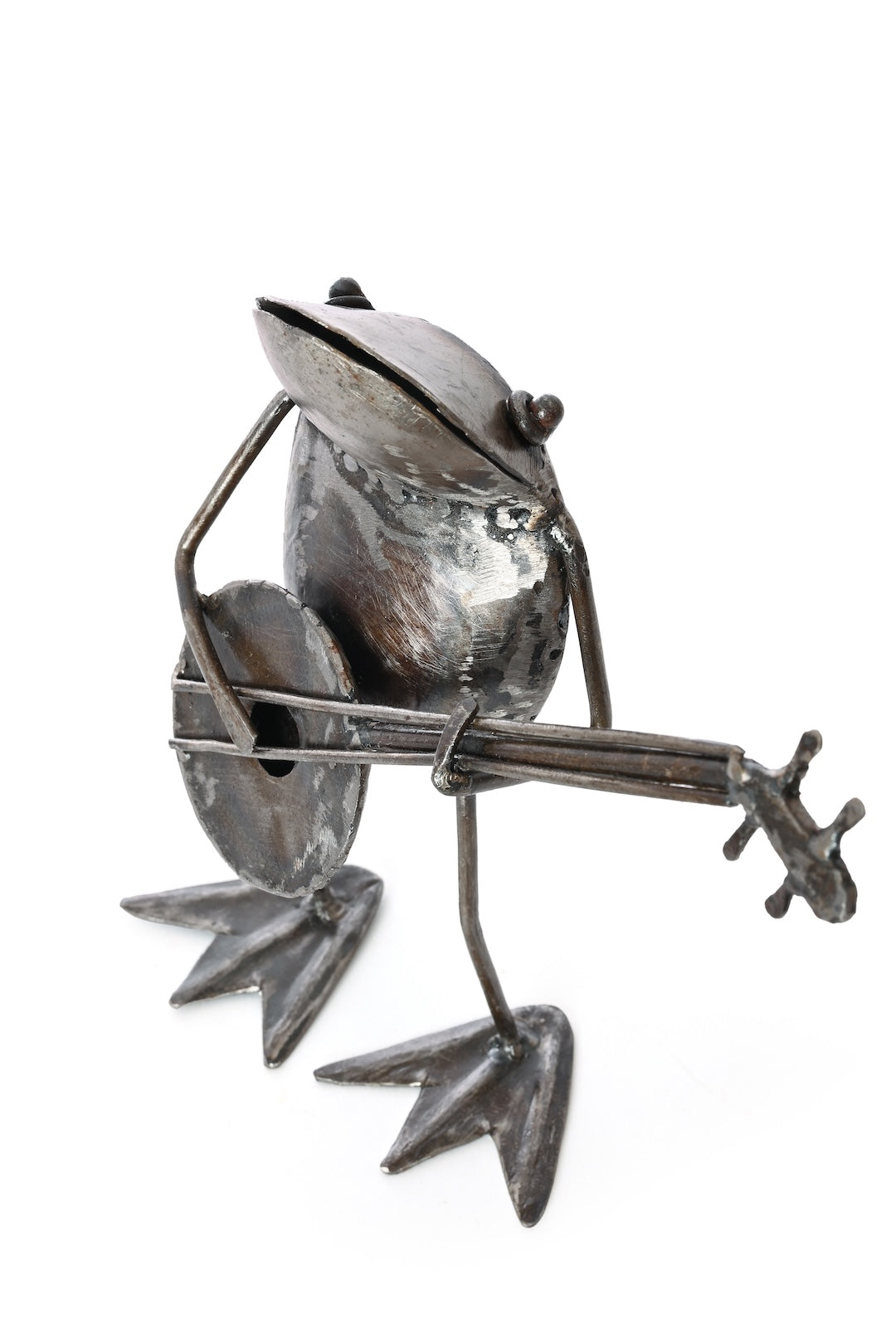 Metal Banjo Playing Frog Sculpture