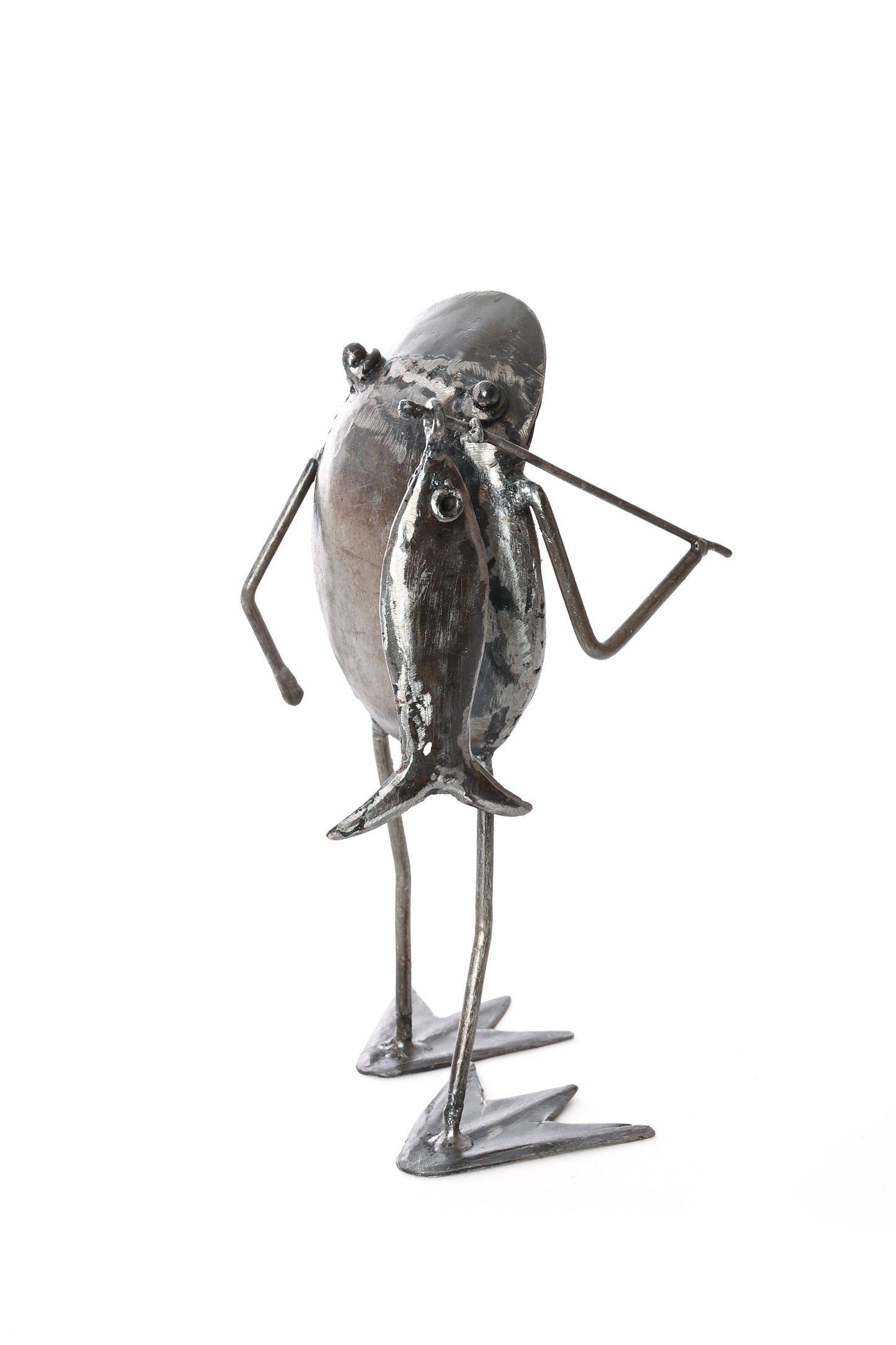 Metal Fishing Frog Sculpture