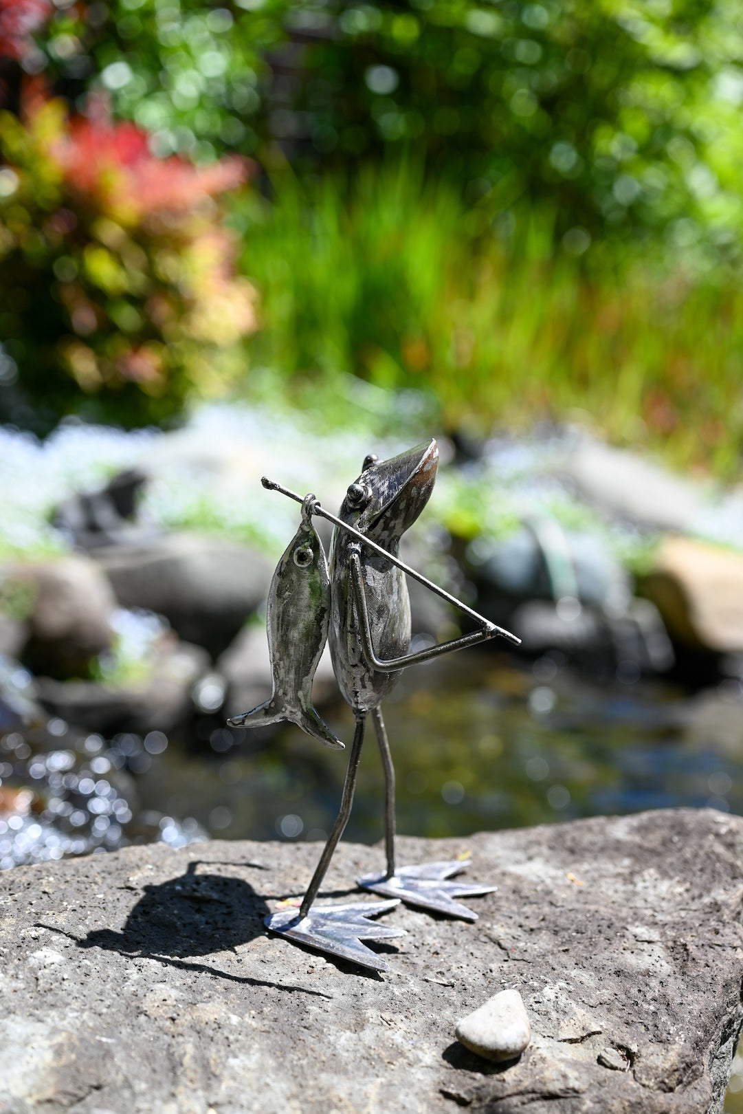 Fishing Frog Recycled Metal Garden Art | Fair Trade | Gift for Fisherman