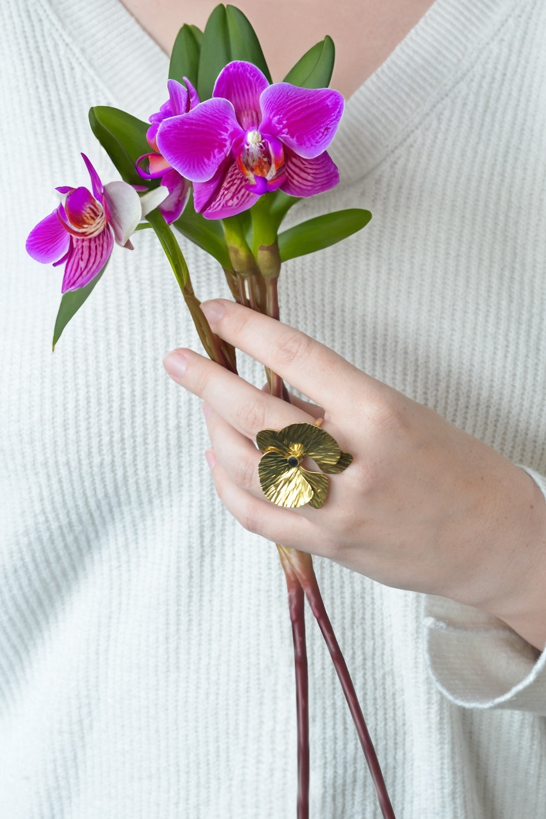 Kenyan Brass & Cow Horn Orchid Ring