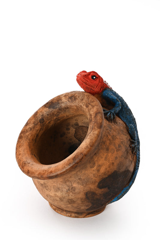 Ceramic Agama Lizard Slanted Pot