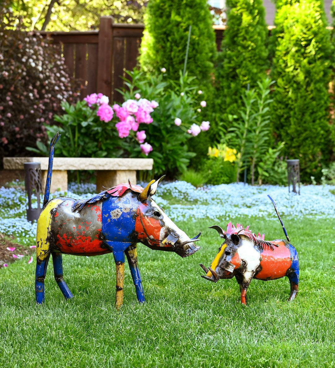 Recycled Oil Drum Colorful Warthog Sculptures