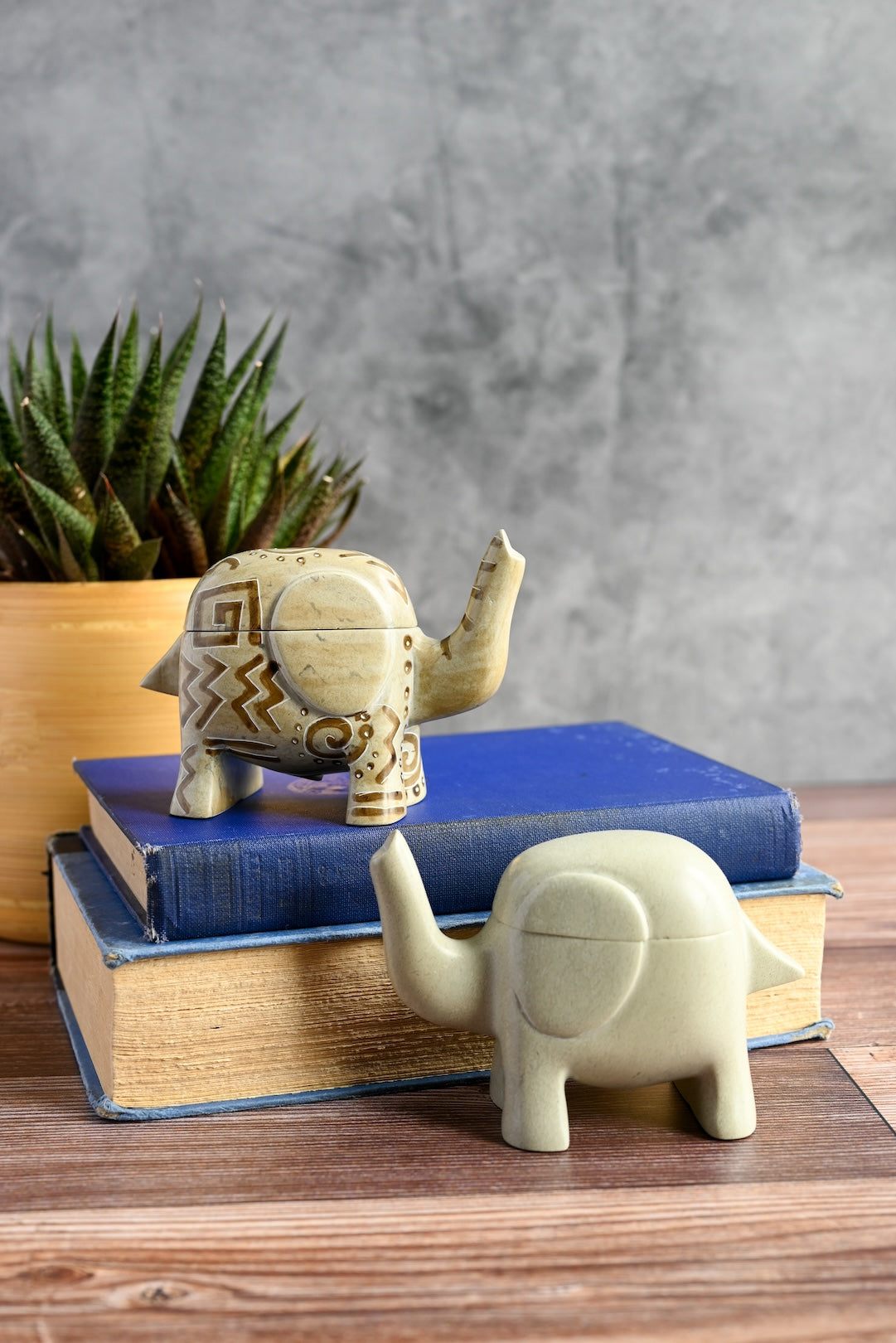 Geometric Soapstone Elephant Treasure Box