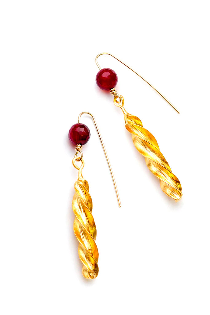 Limited Edition Fulani 24k Gold-Plated Twist Earrings with Ruby Quartz