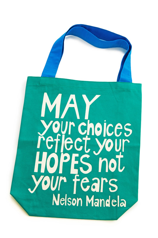 Teal "Reflect Your Hopes" Nelson Mandela Tote