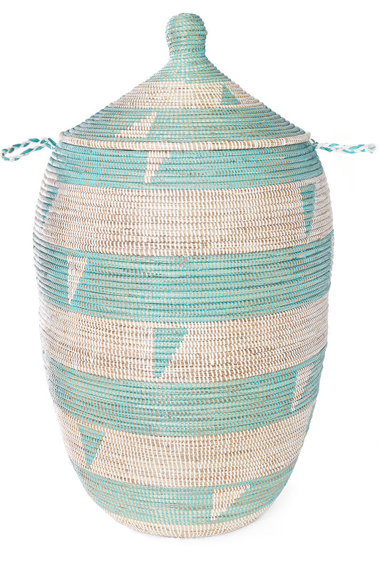 One of a Kind Aqua Accented Stripes XL Senegalese Hamper