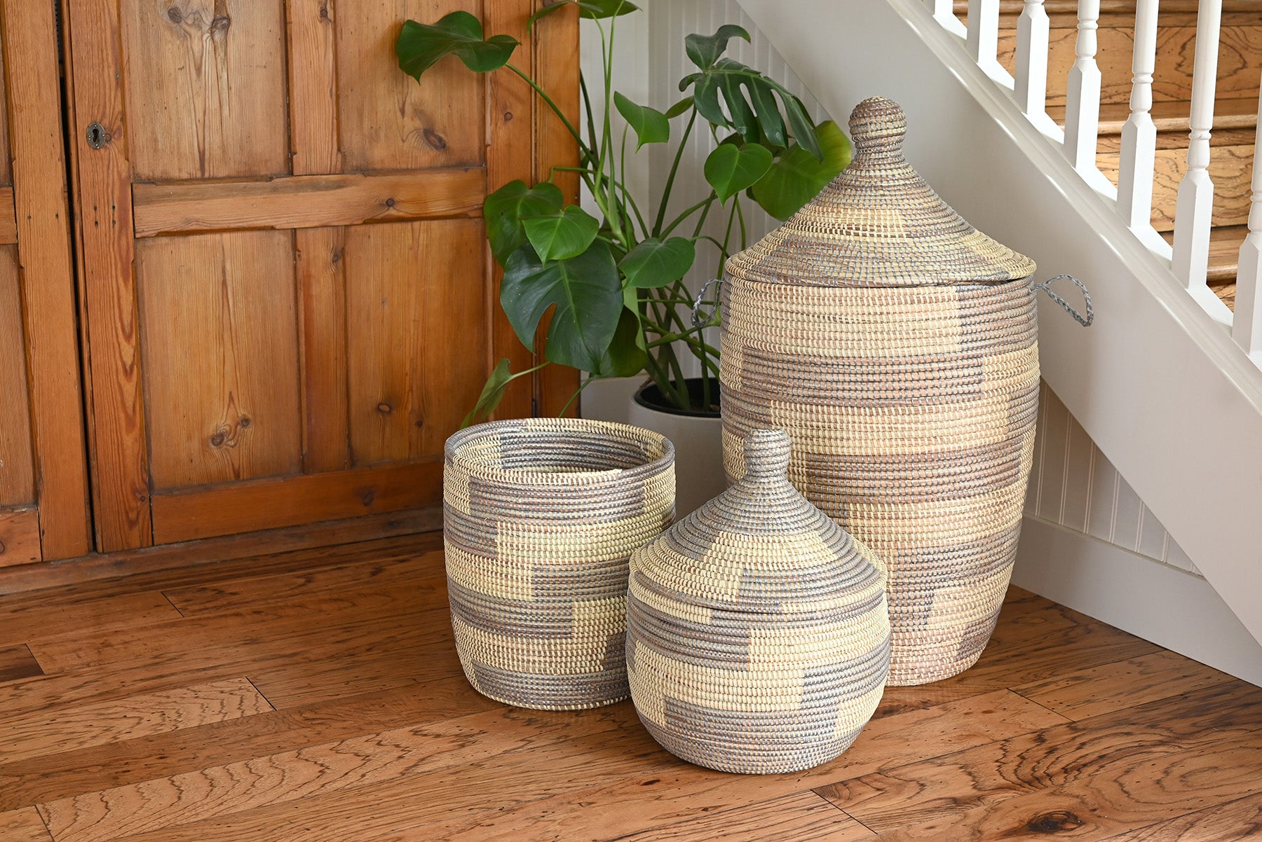 Silver and Cream Hamper and Basket Set of 3 - Fair Trade Baskets from Senegal