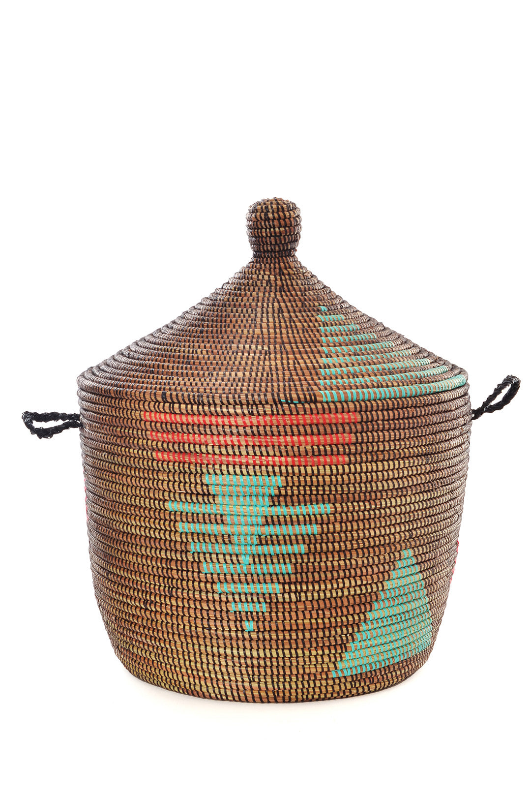 Red and Aqua Short Lidded Basket