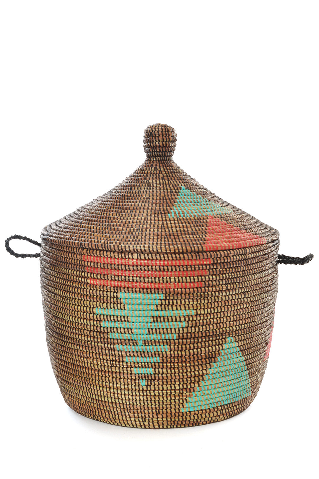 Red and Aqua Short Lidded Basket