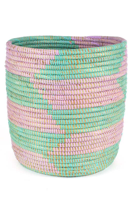 Aqua and Lavender Herringbone Bath Bin Basket