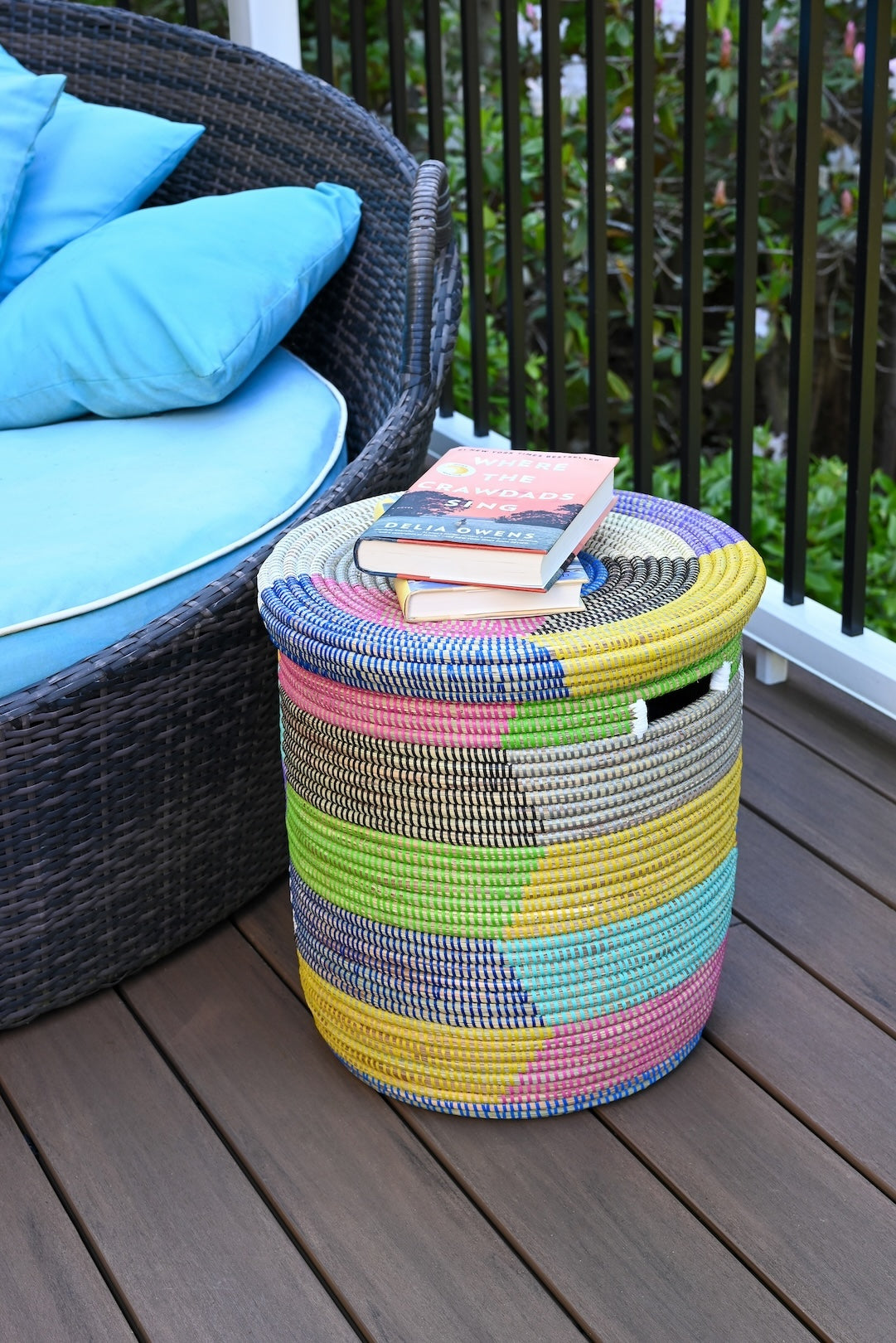 Rainbow Herringbone Flat Lid Hamper Basket