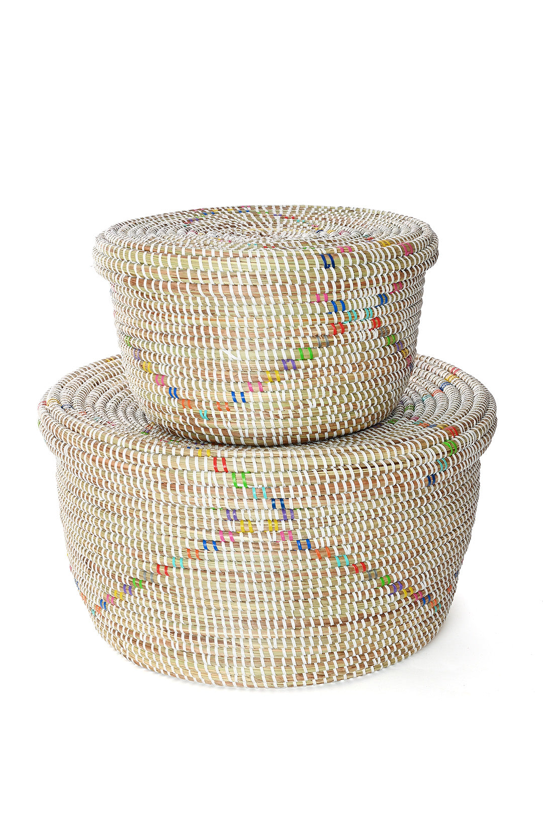 Set/2 White Beachcomber Baskets with Rainbow Prisms
