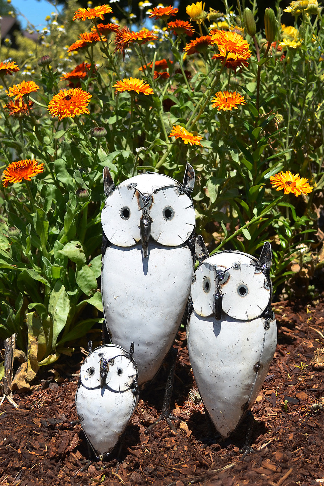 Recycled Metal Horned Owl Sculptures