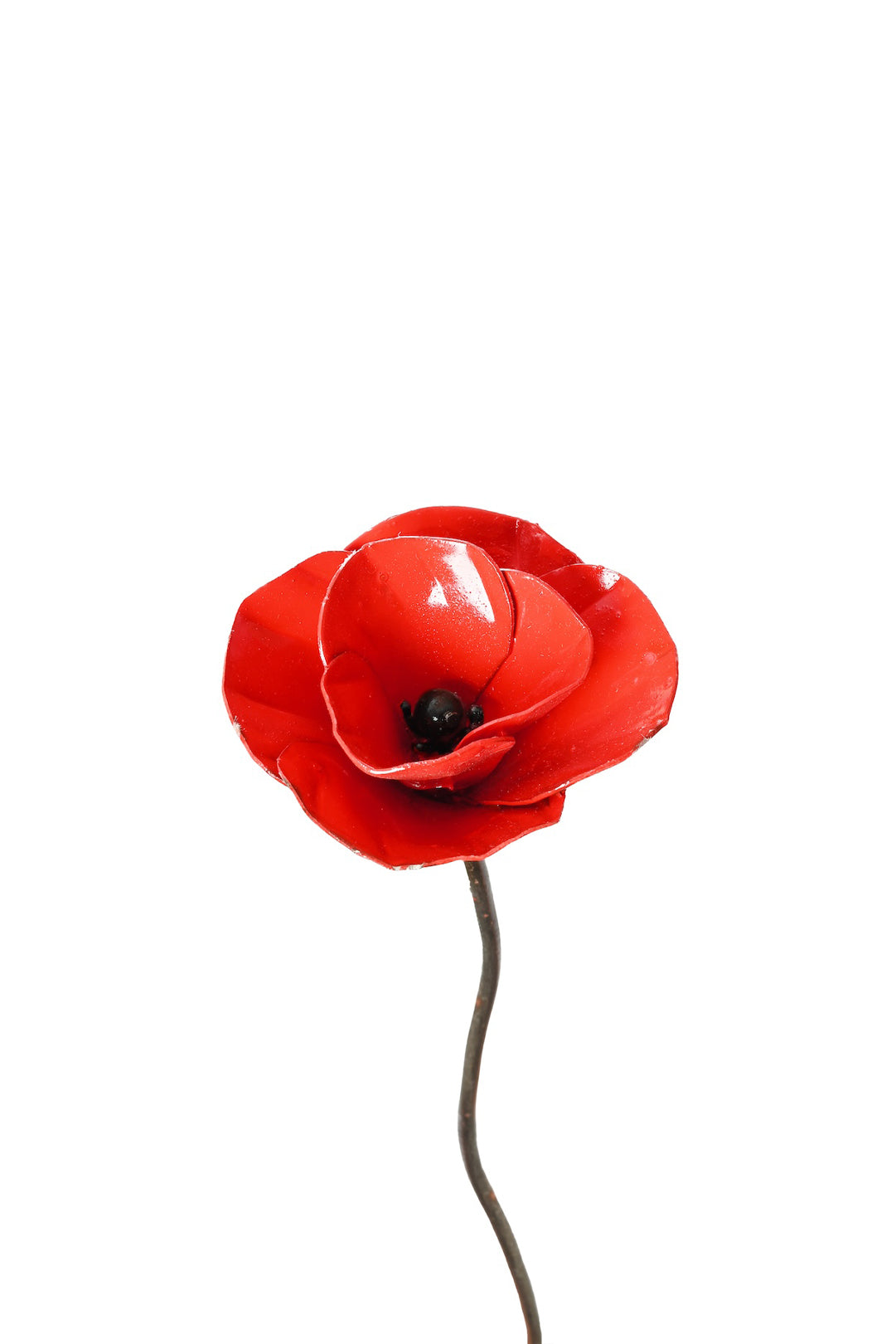 Red Recycled Metal Poppy Garden Stake