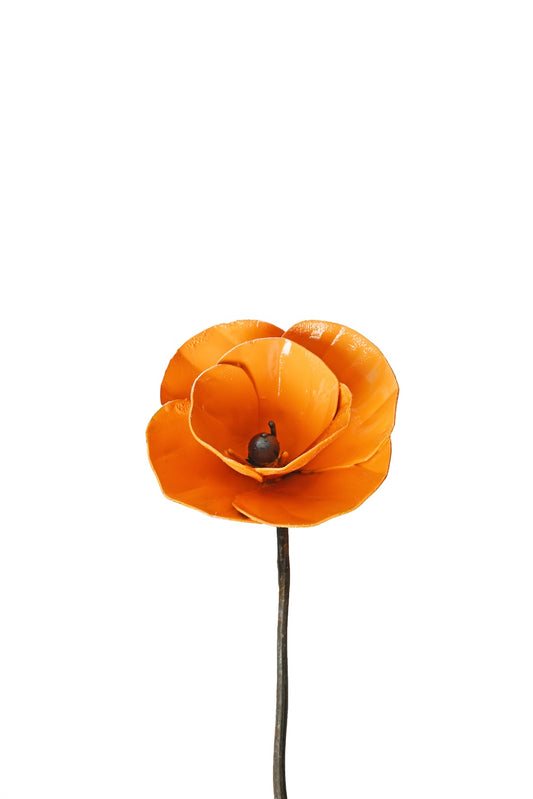 Yellow-Orange Recycled Metal Poppy Garden Stake