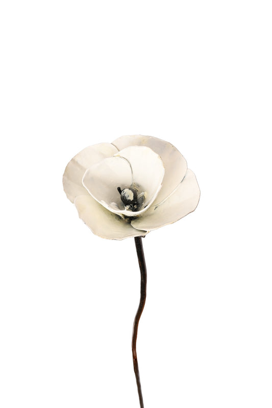 White Recycled Metal Poppy Garden Stake