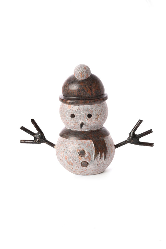 Small Stone and Metal Snowman Sculpture