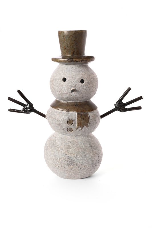 Large Stone and Metal Snowman Sculpture