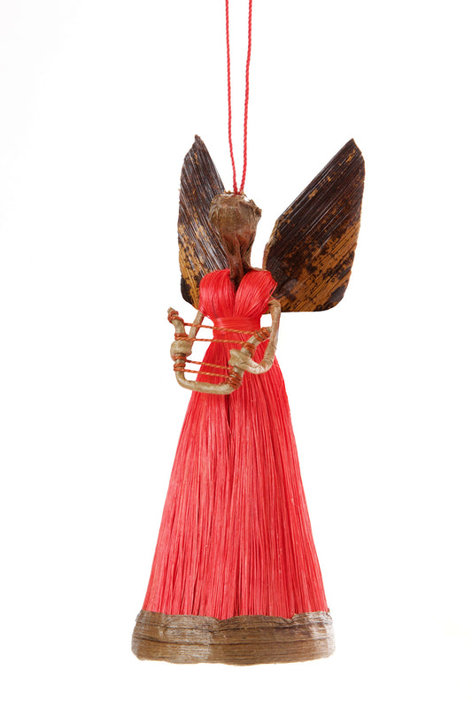 Red Sisal Angel of Song Handmade Christmas Ornament