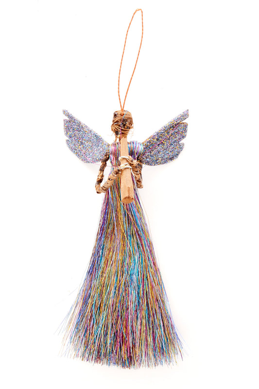 Rainbow Shimmer Banana Fiber & Thread Angel Ornament