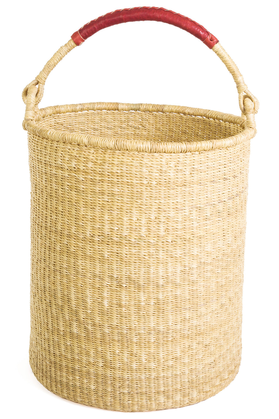 Ghanaian Woven Grass Hamper with Leather Handle (Choose Small, Large, or Set)