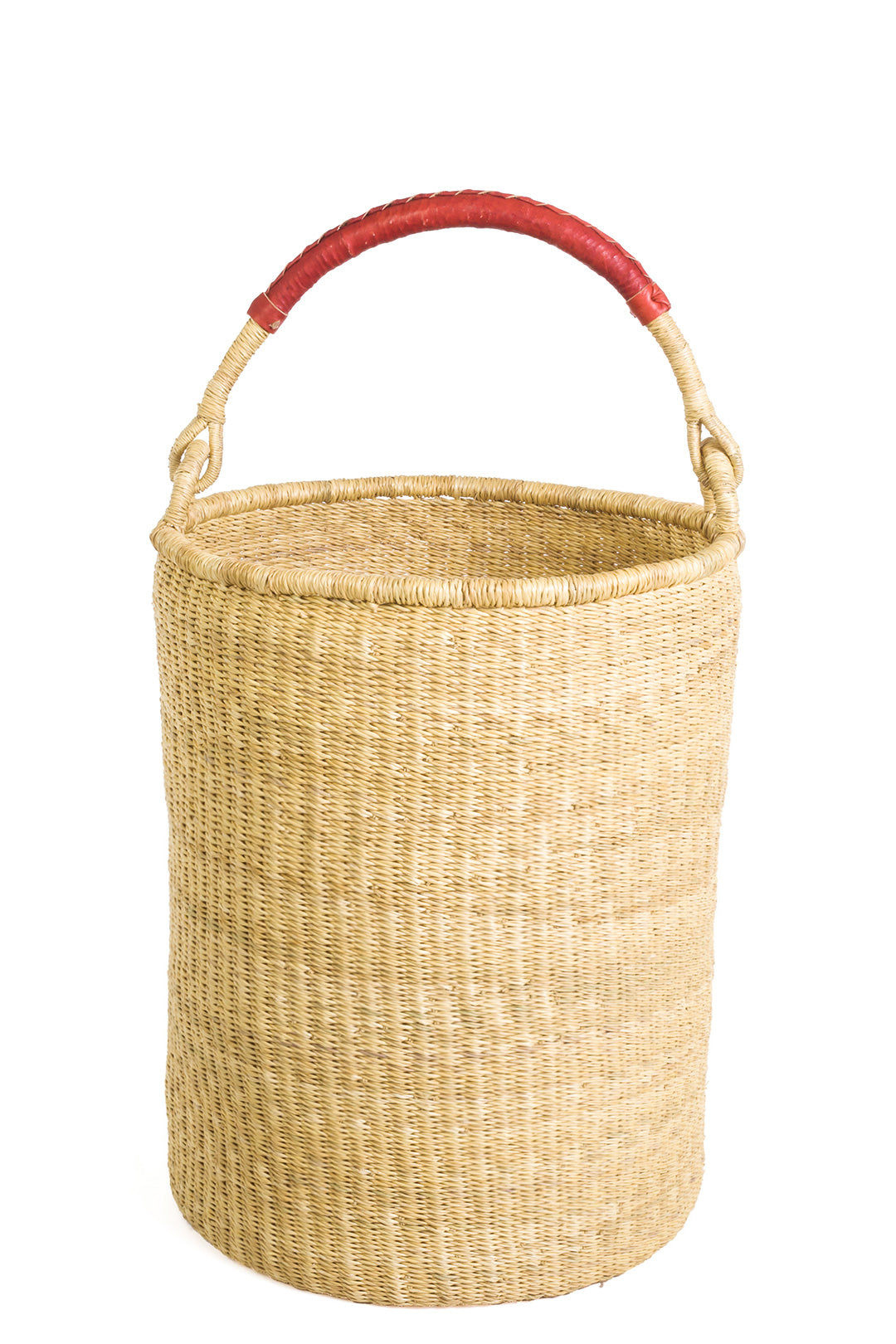 Ghanaian Woven Grass Hamper with Leather Handle (Choose Small, Large, or Set)